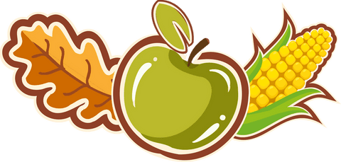 Colorful autumn harvest with green apple on transparent background