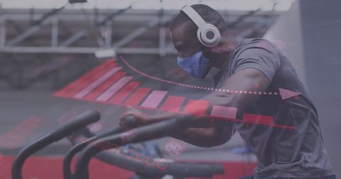 Man Working Out with Mask and Fitness Data Overlay