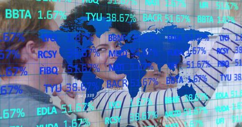Global Stock Market Display with Diverse Businesspeople