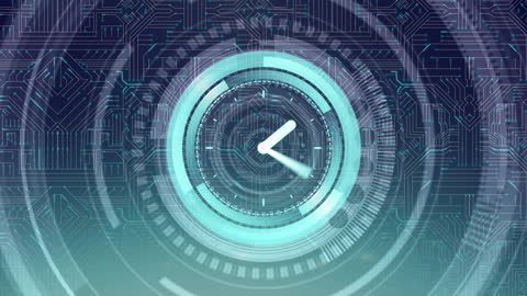 Futuristic Clock with Digital Interface Overlays