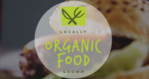 Locally grown organic food label with blurred vegetable background