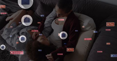 Mother Positive Social Media Interaction Icons with Daughter