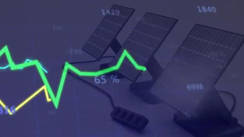 Solar Panels with Dynamic Data Projections Highlighting Renewable Energy Trends