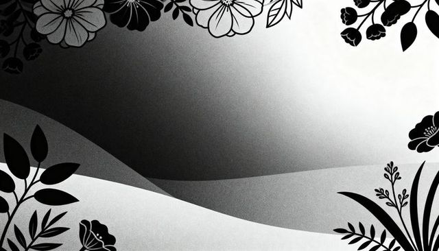 Framing monochrome floral border with central gradient and negative space