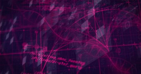 Magenta pulsing data mesh visualizing cyber network grid nodes waveform interface