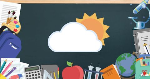 Educational Backdrop with School Supplies and Chalkboard Icons - Download Free Stock Images Pikwizard.com