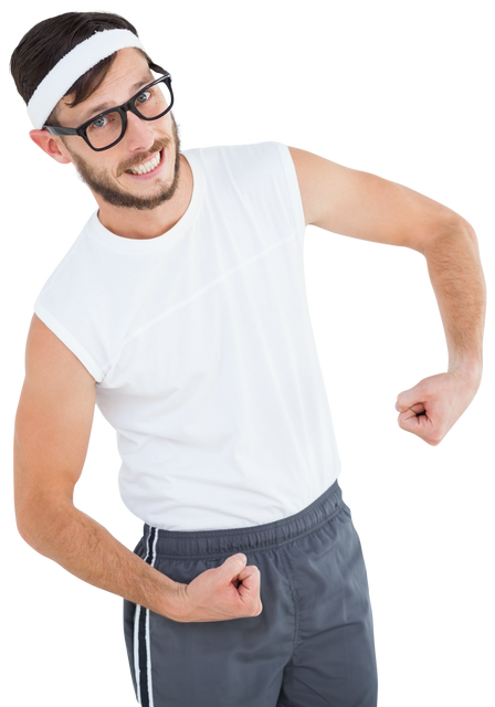 Geeky Man Posing in Sportswear Isolated on Transparent Background - Download Free Stock Videos Pikwizard.com