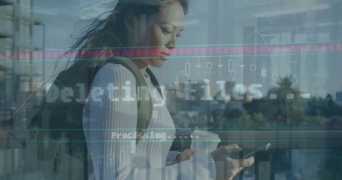 digital interface with woman on the move using smartphone - Download Free Stock Images Pikwizard.com