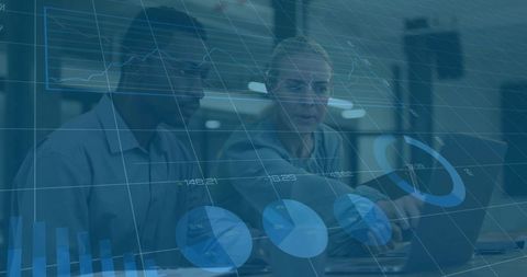 Business Professionals Analyzing Data with Digital Overlays in Office