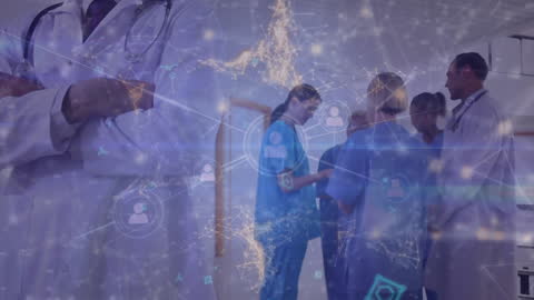 Medical Professionals Networking with Technology Overlay