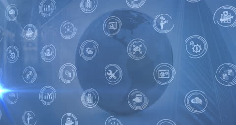 Digital Globe with Business Icons Overlay Concept