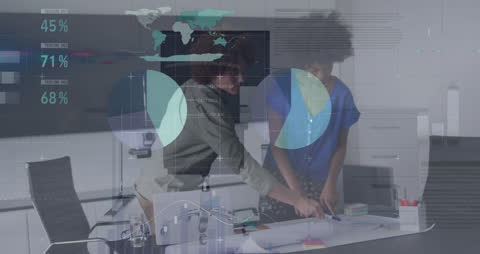 Diverse Team Analyzing Financial Data with Animated Graphics