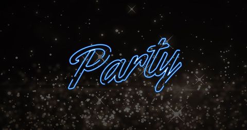 Neon Party Sign with Sparkling Starry Background