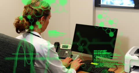Female Doctor Analyzing Data with High-Tech Interface