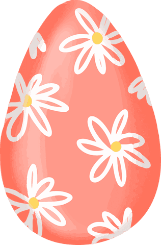 Transparent floral coral egg with white daisies on pastel background