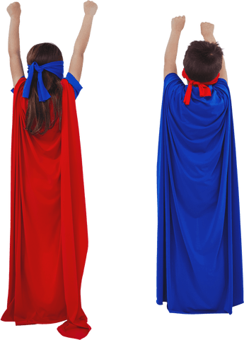 Kids in capes pretending superheroes transparent background