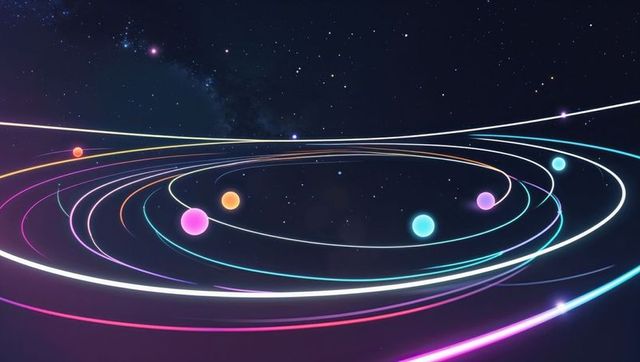 Futuristic stylized planetary system with glowing orbits
