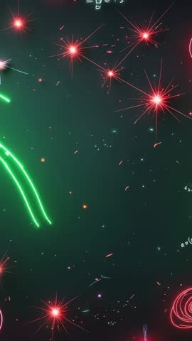 Vertical Neon Cosmos Animation Drawing Futuristic Bursts, Arcs, Spirals and Formulas