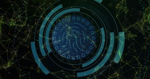 Futuristic Fingerprint Scanner Interface with Digital Networks