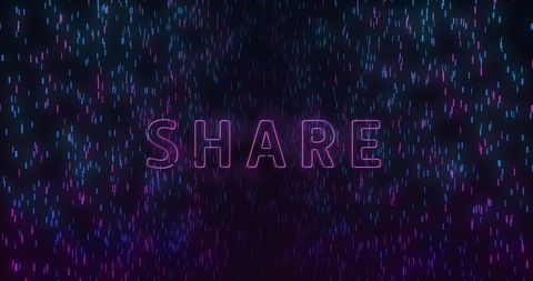 Neon Share Text with Digital Rain Effect on Dark Background