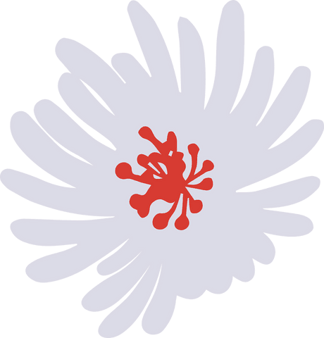Transparent stylized flower with lavender petals red center