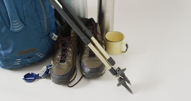 Camping Gear with Backpack, Boots, and Hiking Poles - Download Free Stock Images Pikwizard.com