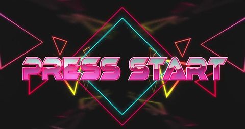 Neon Gradient Press Start Signs Arcade Gaming Interface Retro