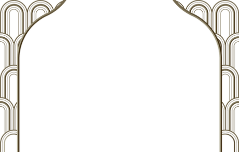 Elegant gold and teal arch decoration on transparent background
