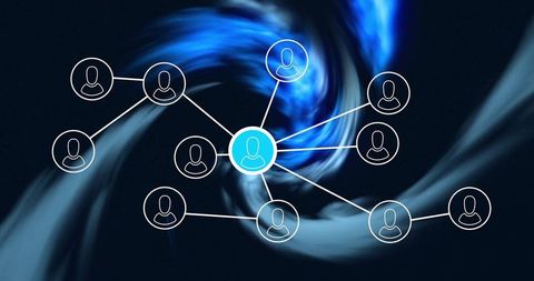 Social media network connections on abstract blue background