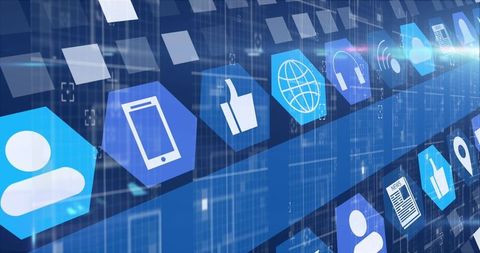 Abstract Social Media and Communication Icons on Blue Background - Download Free Stock Images Pikwizard.com