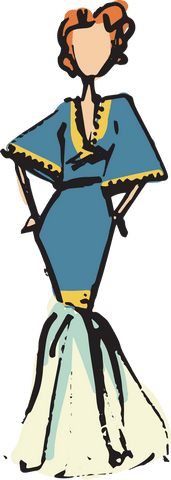 Stylized woman illustration in transparent fit and flare dress