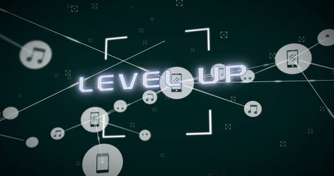 Level Up Text with Digital Connections and Music Icons - Download Free Stock Images Pikwizard.com