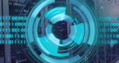 Futuristic Digital Scope Over Server Room Interface