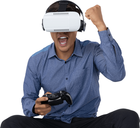 Enthusiastic Gamer in Transparent VR Session with the Controller - Download Free Stock Videos Pikwizard.com