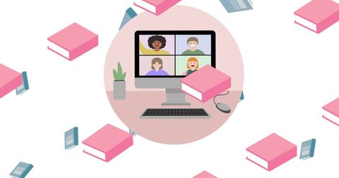 Virtual learning concept with diverse students on video call