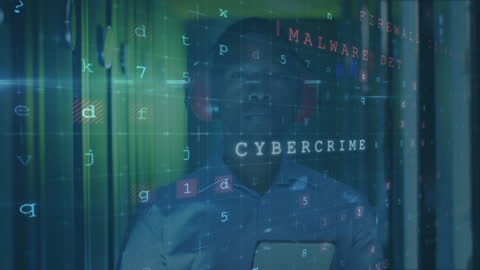 Cybersecurity Concept in Server Room with African American Engineer