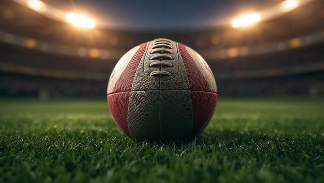 American Football on Turf Under Floodlights in Stadium