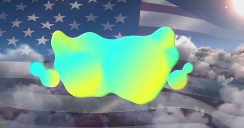 USA Flag with Vibrant Speech Bubble and Floating Clouds