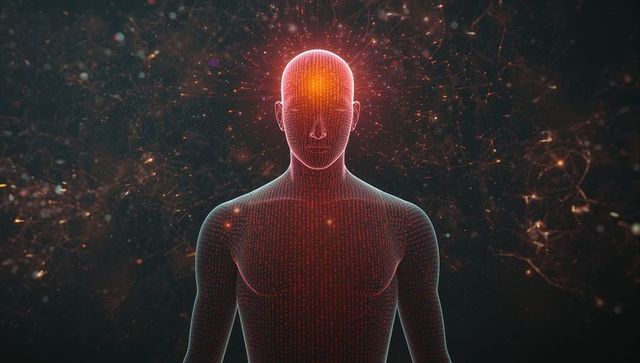 Futuristic Digital Human Silhouette with Neural Network