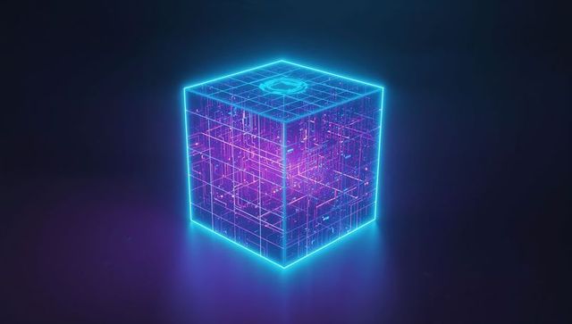 Futuristic Neon Digital Cube with Glowing Circuitry