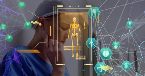 Female Doctor Analyzing Digital Skeleton with Medical Interface - Download Free Stock Images Pikwizard.com