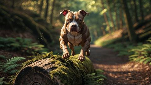 Energetic Dog Jumping Over Log in Forest - Download Free Stock Images Pikwizard.com