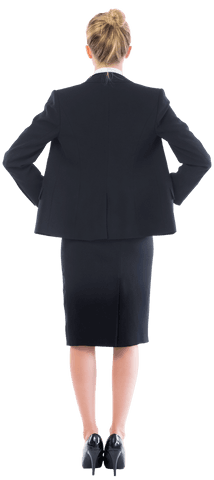 Back View Blonde Businesswoman Standing Confident with Hands on Hips