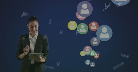 Woman Engaging with Digital Network on Tablet