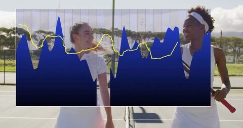 Tennis Players Chatting on Court with Vitality and Camaraderie