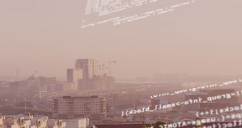 Animation of Data Interfaces Over City Skyline
