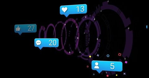 Futuristic Data Interface with Black Space and Social Alert Icons