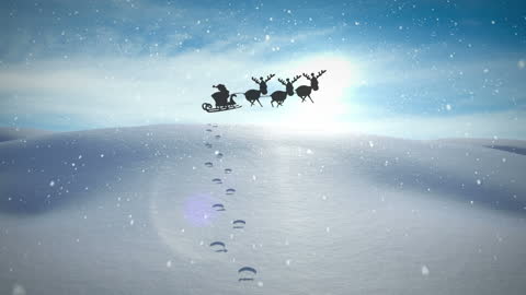 Santa's Sleigh with Reindeer in Snowy Winter Scene