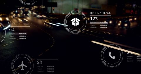 Futuristic Data Overlay on Busy Night Highway