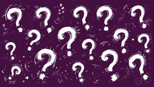 Abstract white question marks on purple artistic background